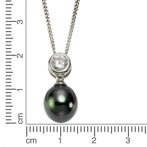 Schwarze Perle mit Zirkonia Anhänger 925 Silber Collier