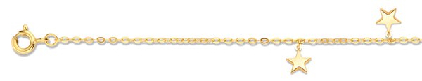 Silber Armband " 3 Sterne " 16 / 19 cm glänzend vergoldet