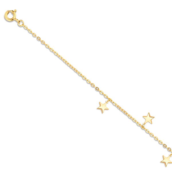 Silber Armband " 3 Sterne " 16 / 19 cm glänzend vergoldet