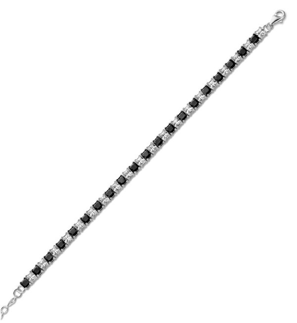 Schwarz weißes Tennisarmband Silber mit 38 Zirkonia