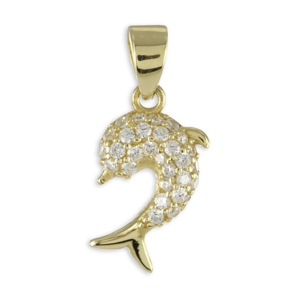 333 Gold Delphin Kettenanhänger mit Zirkonia