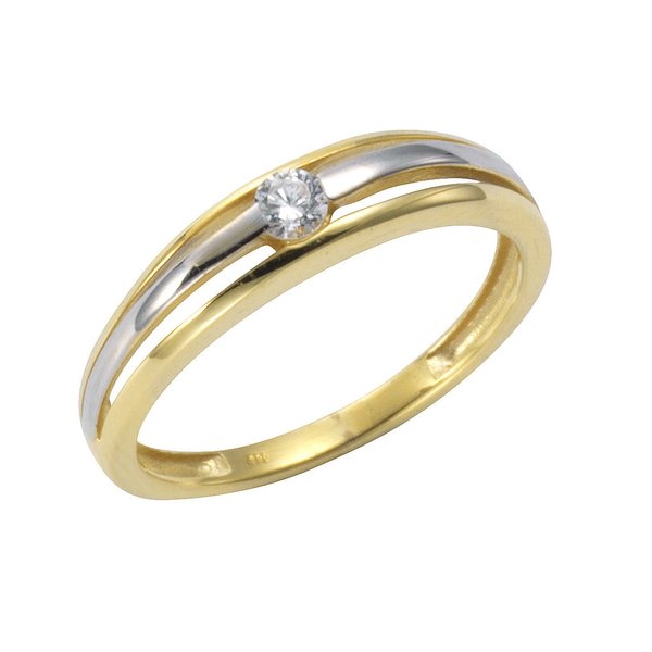 333 bicolor Gold Ring mit funkelnden Zirkonia