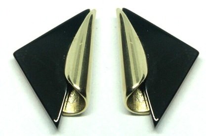 Schwarze Onyx Gold Ohrstecker in Dreieck Form
