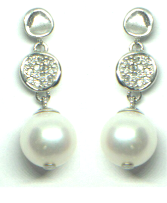 Perlen Ohrhänger mit Zirkonia in Silber