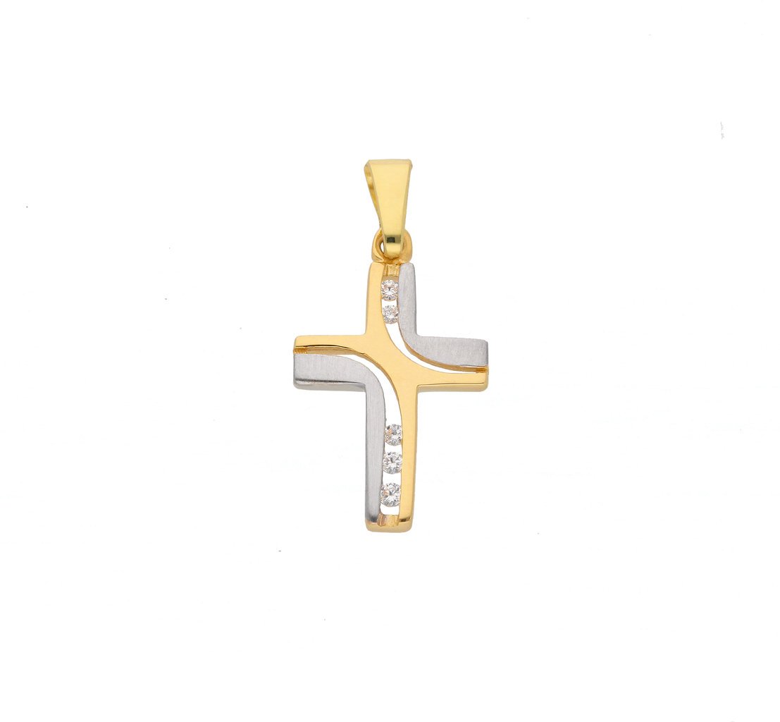 bicolor Kreuz im 585 Gold Schlösserschmuck - Design Anhänger