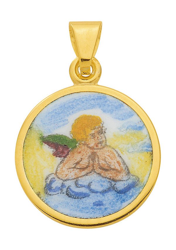 Amor Medaille aus 585 Gold emailliertes